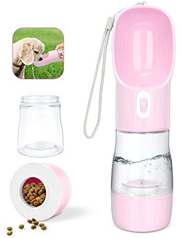 madeking Dog Water Bottle Portable Pet Water Bottle Leak Proof Dog Water Dispenser and Food, Lightweight Dog Travel Water Bottle Bowl for Walking and Trave (Pink)
