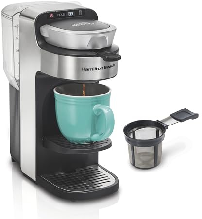 Hamilton Beach The Scoop Single Serve Coffee Maker & Fast Grounds Brewer for 8-14oz. Cups, Brews in Minutes, 40oz. Removable Reservoir, Stainless Steel (49987),Silver