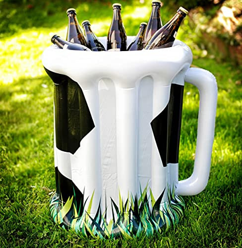 Aufblasbarer Getränkekühler * FUSSBALL * für Fußball EM, WM, Mottoparty und Kindergeburtstag | Schön groß: 62x57cm, schwarz-weiß | Deko Garten Gartenparty Bierkrug