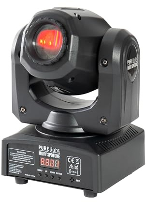 PURElight MUVY SpotOne 35W LED Moving Head Spot, Weiße CREE LED, 7 Farben + Weiß, 7 Fixierte Gobos, DMX-Kompatibel, Ideal für DJs, Clubs und Bars