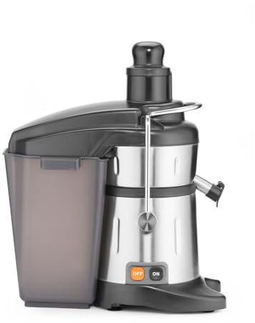 HENDI Saftpresse, elektrisch, Zitruspresse, Orangenpresse, ideal für hartes Obst und Gemüse, bis zu 3000 U/min, 490x280x510mm, Edelstahl
