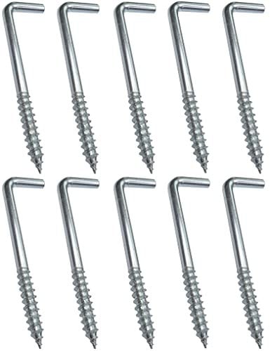 Aerzetix - C47880 - Set di 10 pezzi - gancio a vite tipo L legno - Ø3.8x60mm - acciaio zincato - fai da te - utensili di montaggio/ferramenta