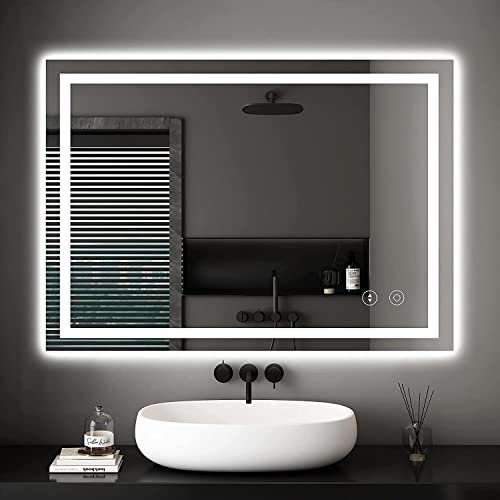 Dripex Miroir Salle de Bain avec Éclairage 30Watts, Miroir LED Salle de Bain Anti-buée, Dimmable&3 Couleurs, Interrupteur Tactile, Antidéflagrant, Verticale/Horizontale-50x70cm