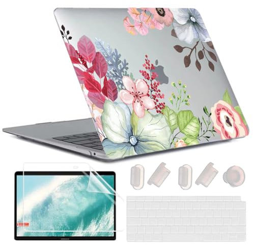 MUSHUI 4 in 1 Hülle für MacBook Air 13 Zoll 2020 2019 2018 Freisetzung A2337 M1 A2179 A1932 Touch ID, Flexibel Plastik Hartschale Snap Case & Tastaturschutz & Displayschutz, Blumen 03