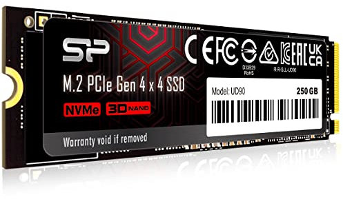 Silicon Power SP250GBP44UD90 NVMe 4.0 Gen4 PCIe M.2 SSD R/W jusqu'à 5 000/3 850 Mo/s (SP250GBP44UD9005) 250 Go