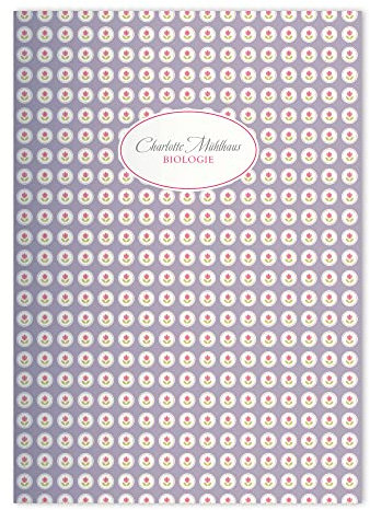 4x personalisierte Schöne Vintage Mädchen DIN A4 Schulheft, Schreibhefte mit kleinem Pastell Blumen Muster in Lila Lineatur 27 (liniertes Heft)