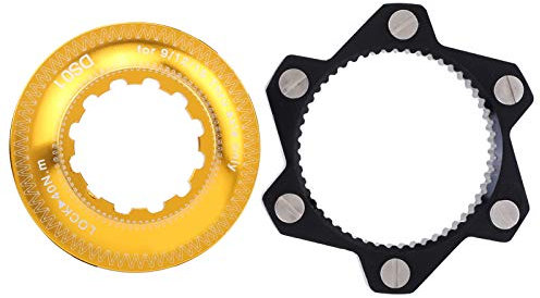 VGEBY Rotoradapter Fit Center Lock Nabe, Center Lock Adapter auf 6-Loch für Mountainbike-Halterungen und Adapter Bremsteile(Schwarz+Gold) Centerlock Adapter