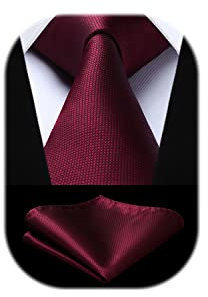 HISDERN Herren Krawatte Hochzeit Burgund Plaid Krawatten Taschentuch Blumen Elegant Klassisch Krawatte & Einstecktuch Set