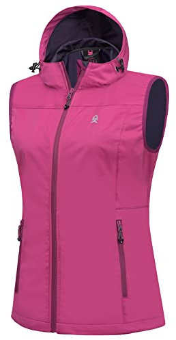 Little Donkey Andy Veste légère softshell pour femme - Veste coupe-vent sans manches pour randonnée, Rose avec capuche., L