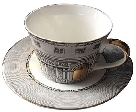 Bone China Thé Service à café Cafetière Pot Boîte à Sucre Tasses à Sucre et Soucoupe Ensemble château de Cygne rétro (Gris Taille Unique)