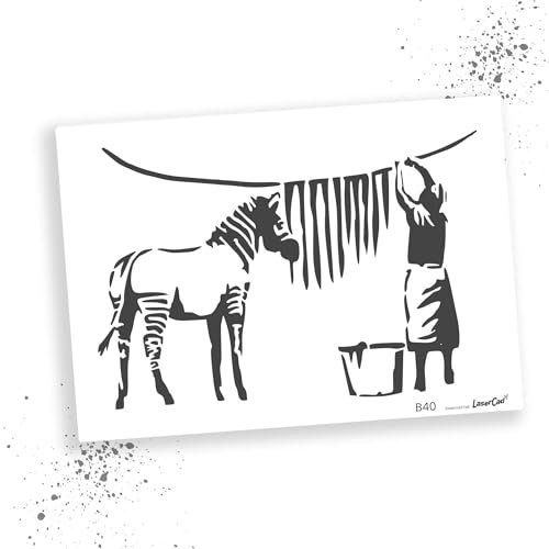 LaserCad Schablonen BANKSY Streetart (B040, Washing Zebra Stripes, DIN A4) Stencil für Graffiti, Airbrush, Kunst, Deko, zum Malen