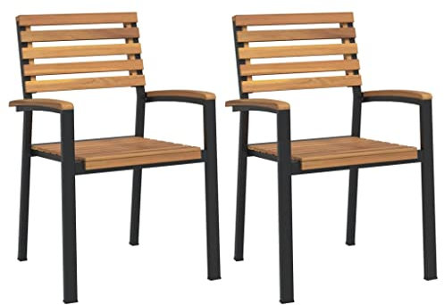 vidaXL Gartenstühle 2 STK., Gartenstuhl mit Armlehnen Stapelbar, Stapelstuhl Essstuhl Metallrahmen, Stapelsessel Stuhl, Massivholz Akazie Metall