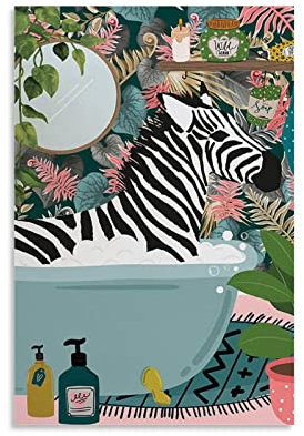 Zebra In Bathtub Print Poster Tropical Rainforest Botanical Animals Wall Art Canvas Print Maximist Bath Safari Decor Picture Poster Decorative Painting Canvas Wall Posters And Art Picture Print Modern