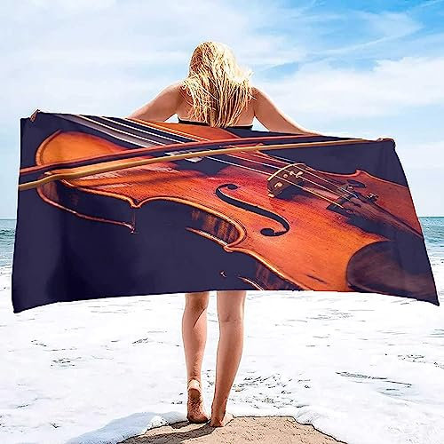 Mikrofaser Strandtuch Geige Handtuch Groß 70x140 cm Musik Strandtuch 3D Badetuch Strandhandtuch Schnell Trocknendes Weiches Strandlaken, Saunatuch, Reisehandtuch, Badehandtuch