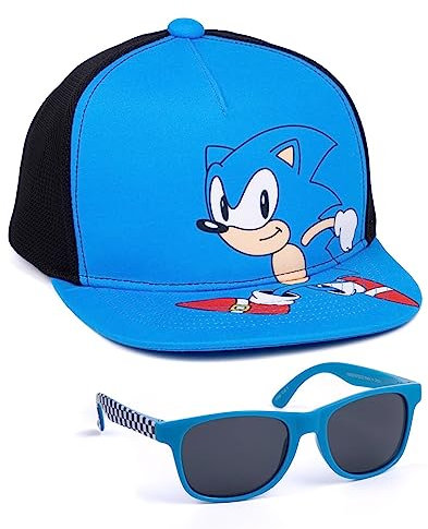 Sonic The Hedgehog Cap Kinder und GRATIS Sonnenbrillen | Jungen Mädchen Charakter Blau Verstellbare Snapback Baseballmütze Sommer Urlaub Zubehör | Filmspiel-Geschenke