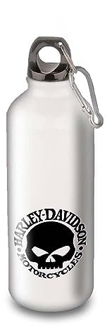 SUPER FABRIQUE Gourde/Bouteille d'eau en Aluminium - Acier Inoxydable (thermos 24h) réutilisable 330ml à 750ml, hommage moto HD Skull (Mousqueton M 500ml, Aluminium)