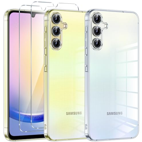 Kokio Couqe pour Samsung Galaxy A25 5G avec 2 Pièces Verre Trempé Protection écran, Transparente Silicone TPU Bumper Housse pour Samsung A25 Anti-Choc, Anti-Scratch HD Clair Étui Protection Case