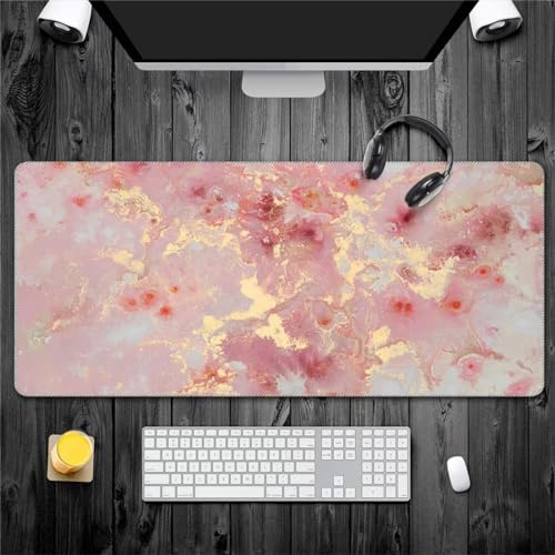 Tapis de Souris XXL Marbre Rose Grand Tapis de Souris Gamer 600x300x3mm Gaming Mousepad avec Base en Caoutchouc Antidérapant Améliore la précision et la Vitesse