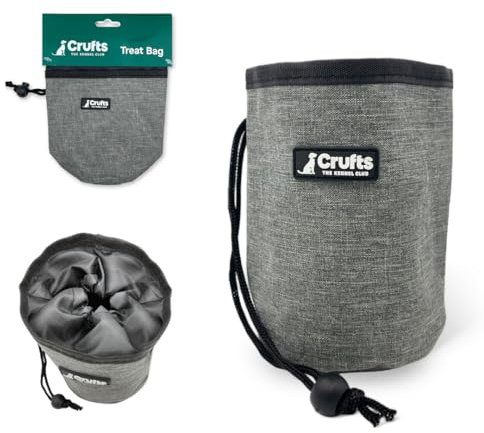 Crufts Treat Bag Grey Black Colour Nylon Dog Training Pouch (10cm X 10cm X 15cm) - Perfect for On-the-go Pet Rewards - 1 Pc