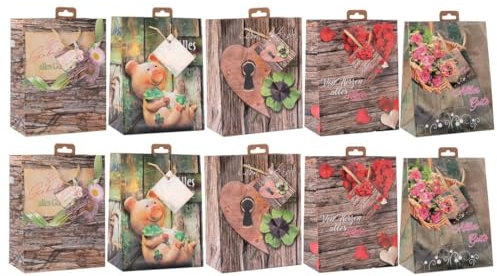 Laro Medium Geschenktüten 10-100 Stk, Anzahl:40, Muster Tüten:Glück Rustikal Medium