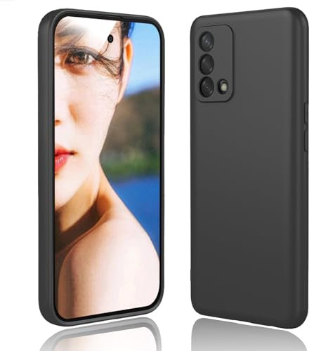 DESSEN Hülle für Oppo A74 4G Handyhülle - Flüssige Silikon Schutzhülle Stoßfest Kameraschutz Case Dünn Weiche TPU Bumper Cover mit Kratzfestem Mikrofaserfutter, Schwarz