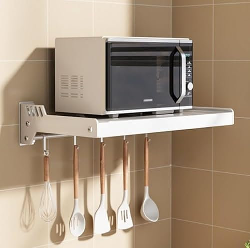 Space-Saving Shelf for Electric & Microwave Oven Microwave Storage Rack Oven Bracket Wall Wall Mounted Microwave Oven Rack Kitchen Shelf For Kitchen Bathroom Bedroom Pantry Stand(White,With hook)