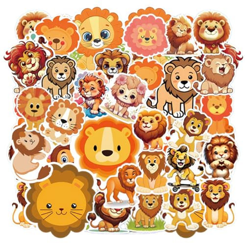 SJUNJIE 110 Pieces Lion Stickers Wasserdicht Sticker Tiere Farbe Lion Stickers Cute Geeignet für Wasserflaschen Mobiltelefone Notebooks Skateboards Fahrräder und Motorräder