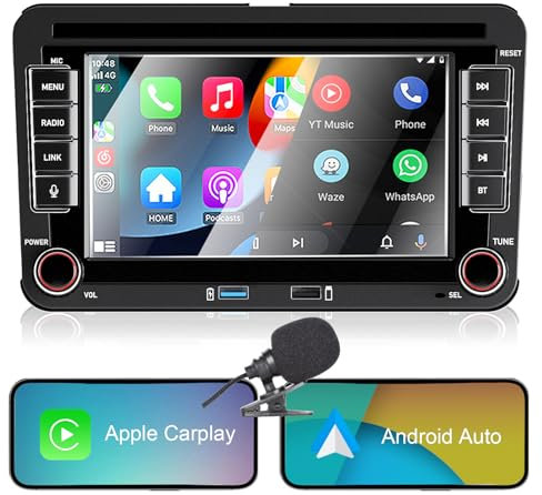 Liulbobu Autoradio für Golf 5 6 Passat Jetta Caddy Polo cc Tiguan EOS Touran T5 Scirocco Wireless Carplay & Android Auto, mit 7 Zoll VW RadioTouchscreen Radio/Bluetooth/FM/AM/USB/DSP/RDS/Mirror Link