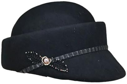 Warme Strickmütze für Damen, Wolle, Schnee, Skimütze mit Visier, Schwarz , Einheitsgröße