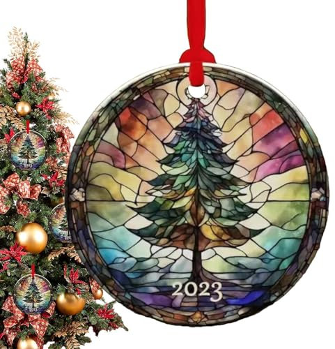 Generisch Acryl-Weihnachtsbaumschmuck,Weihnachts-Acryl-Rundschild,2D-Christbaumschmuck-Dekorationen - Handgefertigter Weihnachtsbaumschmuck mit Seil für Hochzeit, Braut