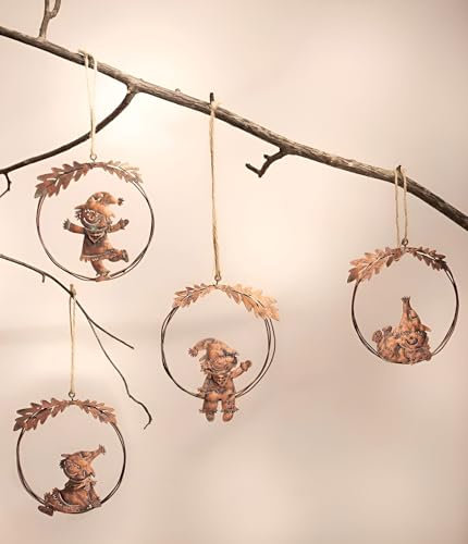 Dekoleidenschaft 4X Dekohänger Vogelscheuche aus Metall, Kupfer, Ø 11 cm, Herbstdeko, Hängedeko, Fensterhänger, Anhänger für Zweige & Äste für Indoor & Outdoor, Gartendeko für Draußen