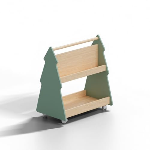 Kinder | Bücherregal Tannenbaum | Holzregal Kinderzimmerregal |Tanne Baum | Fächer für Spielzeug Bücher Kuscheltiere | Grün Beige | Stauraum robust kindersicher | leicht pflegbar stabil