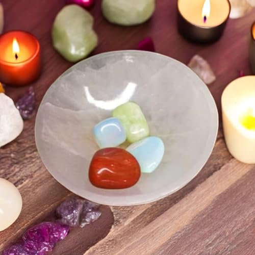 Pro Home Selenite Bowl Crystal Charging White Bowl Alter Cleansing Meditation Spiritual Energy Healing Round Dish Crystal Holder Tray or Gift (8cm)