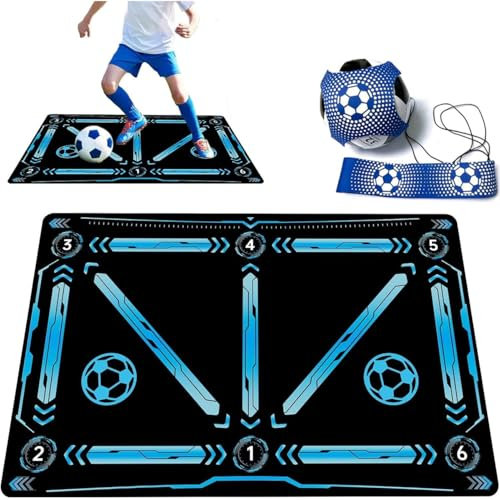 Fussball Matte Ballkontrolle 90x60 cm Fußballmatte mit Fussballtrainer Fußball Schritt Trainingsmatte mit Fußball Kick Trainer Rutschfest Fussballmatte Training Stoßdämpfende FußBall Trainingsmatte