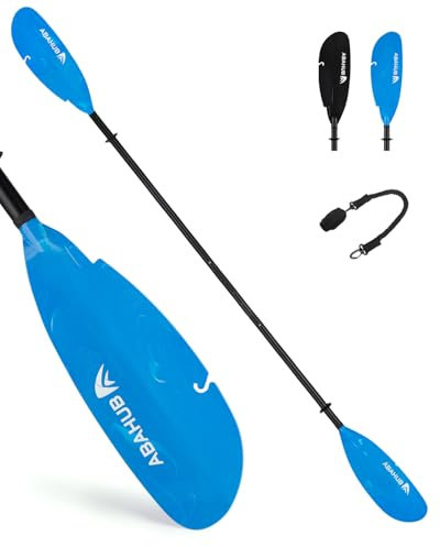 Abahub Kayak Paddle Ajustable 240cm a 260cm Remo de Pesca de Aluminio Doble Pala con Correa de Paleta para Kayak Pesca Vástago de Aleación de Aluminio Cuchillas de Plástico Azul