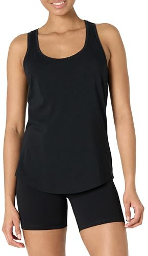 Amazon Essentials Damen Active Soft Cotton Leichtes Yoga-Tanktop mit U-Ausschnitt und Racerback, Relaxed Fit, Schwarz, M