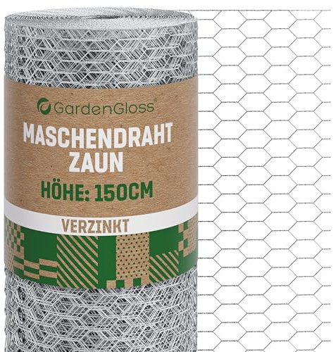 GardenGloss Maschendrahtzaun Verzinkt - Feinmaschig 13x25 mm - 150cmx10m | Engmaschig - Für Küken & Kleintiere - Verzinkter Stahl - Witterungsbeständig