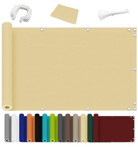 Balkon Sichtschutz Ohne Bohren, (700 Größen 7 Farben) Blickdichte Balkonverkleidung Balkonabdeckung Wetterfest UV-Schutz 100% Schutz der Privatsphäre für Balkon Garten Beige 90x200cm