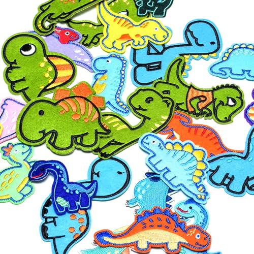 26pcs Dinosaur Iron on Patches for Clothing, Embroidered Iron on Transfers/Sew on Appliques for Jackets, Jeans, Backpacks, Hats, DIY Accessories