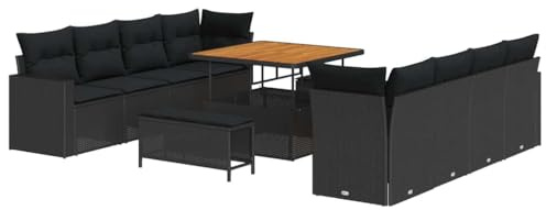 vidaXL Garten-Sofa-Set 11 pcs Schwarz Poly-Rattan, Garten und Terrasse, Moderne Outdoor-Sitzmöbel, Robustes Loungeset und modulares Sofa für Entspannung
