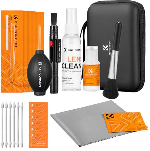 K&F CONCEPT 25 in 1 Camera Cleaning Kit with Lens Pen, Blowing Bottle, Cleaning Cloth, Cleaning Liquid, APS-C Sensor Cleaning Swabs, Cleaning Brush for DSLR Camera Lens Cell Phones Glasses