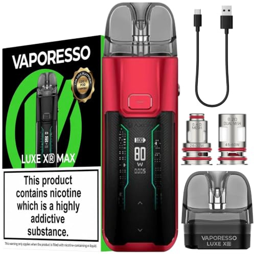 Vaporesso LUXE XR Max Vaping Kit, Long-Lasting 2800mAh Integrated Battery, 80W Max Output, LUXE XR Pod, GTX Mesh Coils, DTL & MTL, No Nicotine – No E-Liquid (Flame Red)