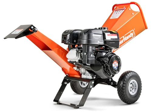 SuperHandy 4-Inch Wood Chipper Shredder Mulcher – 9HP Gas-Powered Heavy Duty Chipping Machine, 10 Wheels, Vertically Adjustable Discharge, Reversible Blades for Yard, Farm & Forestry Cleanup