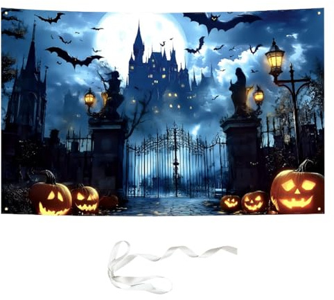 Halloween Banner, Halloween Hintergrund XXL, Gruselige Dekoration für Innen und Außen, 110 x 180 cm, Ideal für Partys und Fotos