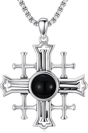 PROESS Lebensbaum Kette 925 Sterling Silber Jerusalem Kreuz Halskette viking Baum des Lebens Anhänger Religiöser Schmuck Weihnachten Thanksgiving Geschenke für Männer Frauen