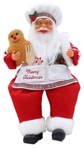 zwxqe Jouets en Peluche de Noël, décorations du Père Noël - Figure de Père de Cuisinier Assis Debout,Décorations de Maison de Vacances, Figurines de Collection de Festival de Dessin animé pour et