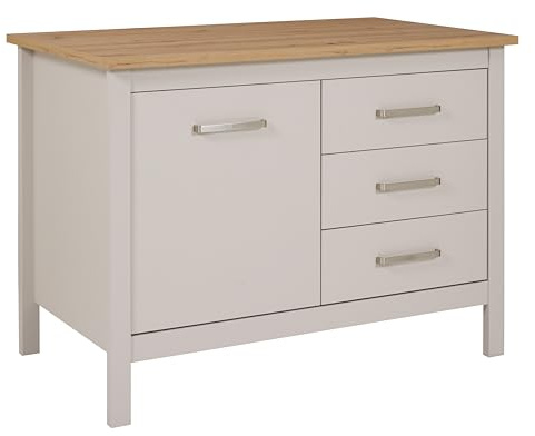 Inter Link - Kücheninsel - Mittelinsel - Arbeitsplatte - Küchenschrank mit 1 Tür und 3 Schubladen - Melaminbeschichtet - L: 124cm - H: 91,5 cm - T: 75 cm - Piazza Nero - Kaschmir - Eiche Artisan