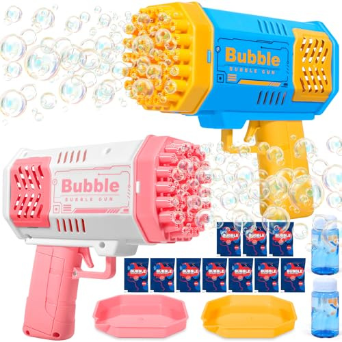 PQETBV Pistola a Bolle per Bambini, Macchina per Bolle Elettrica Automatica per Bambini con 2 Pezzi Soluzione Bolla, 10000 + Bolle/Min, Luce LED, Estate per Festa, Spiaggia, Compleanno, Matrimoni