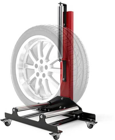 YUZINO Soporte para llantas con ruedas y 4 ruedas giratorias universales, diseño de 3 ruedas y ajuste de altura, soporte de acero para limpieza de ruedas y mantenimiento de ruedas