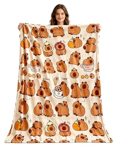 KDFSSIPE Capybara-Decke, Superweiche Flanelldecken Decken, Cartoon Anime-Plüschdecken,Weiche Kuscheldecke Zur Dekoration Für Sofa, Schlafzimmer Und Couch (100 × 160 cm)